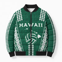 Polynesian Hawaii Volleyball Custom Bomber Puffer Jacket Green Kakau with Map Motif LT9 Unisex Green - Polynesian Pride