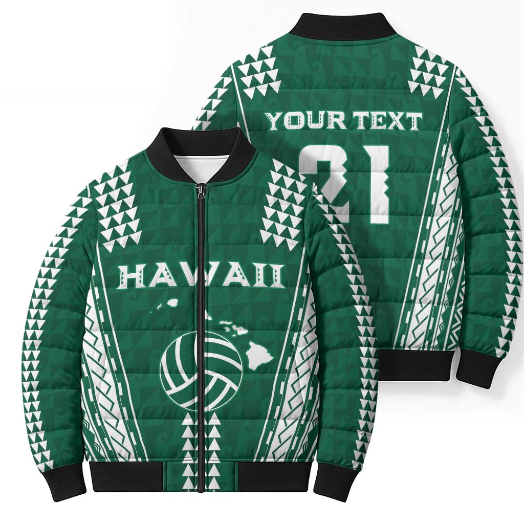 Polynesian Hawaii Volleyball Custom Bomber Puffer Jacket Green Kakau with Map Motif LT9 - Polynesian Pride