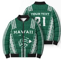 Polynesian Hawaii Volleyball Custom Bomber Puffer Jacket Green Kakau with Map Motif LT9 - Polynesian Pride