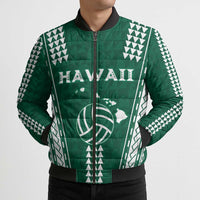Polynesian Hawaii Volleyball Custom Bomber Puffer Jacket Green Kakau with Map Motif LT9 - Polynesian Pride