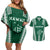 Polynesian Hawaii Volleyball Custom Couples Matching Off Shoulder Short Dress and Hawaiian Shirt Green Kakau with Map Motif