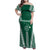 Polynesian Hawaii Volleyball Custom Family Matching Off Shoulder Maxi Dress and Hawaiian Shirt Green Kakau with Map Motif