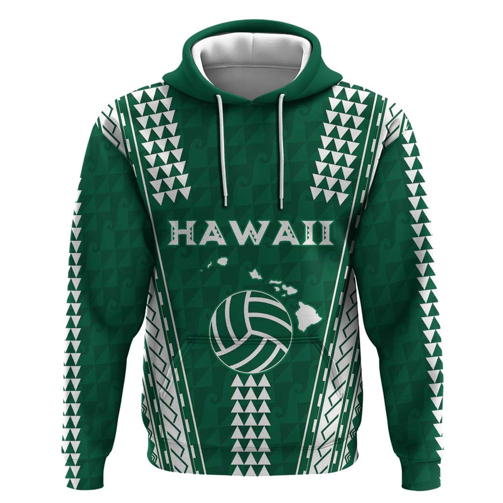 Polynesian Hawaii Volleyball Custom Hoodie Green Kakau with Map Motif LT9 Pullover Hoodie Green - Polynesian Pride