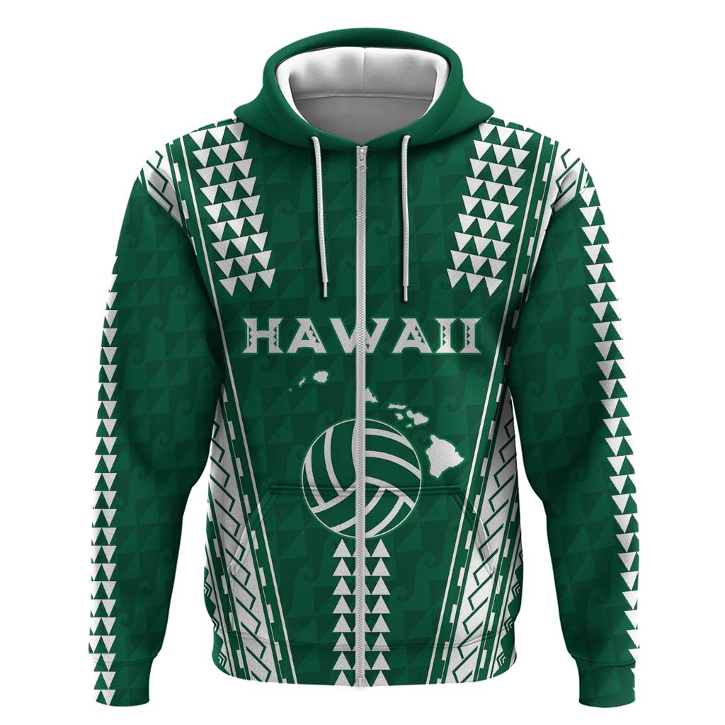 Polynesian Hawaii Volleyball Custom Hoodie Green Kakau with Map Motif LT9 Zip Hoodie Green - Polynesian Pride