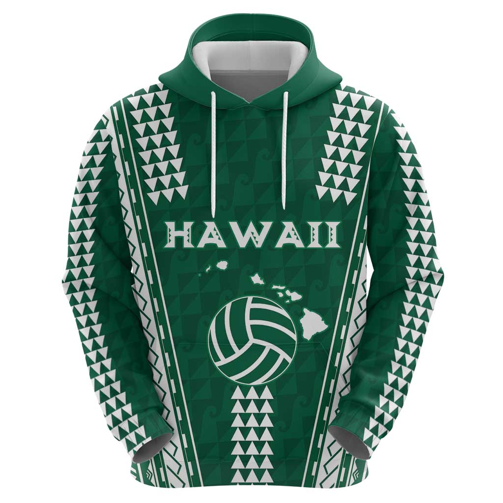 Polynesian Hawaii Volleyball Custom Hoodie Green Kakau with Map Motif LT9 - Polynesian Pride