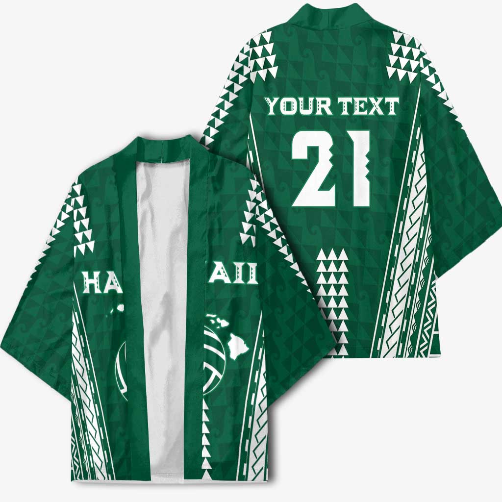 Polynesian Hawaii Volleyball Custom Kimono Green Kakau with Map Motif LT9 - Polynesian Pride