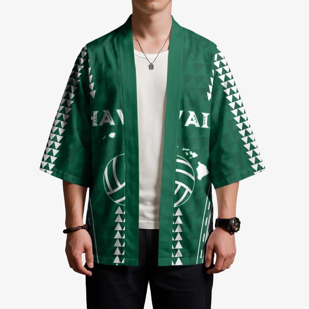 Polynesian Hawaii Volleyball Custom Kimono Green Kakau with Map Motif LT9 - Polynesian Pride