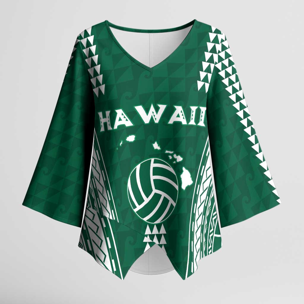 Polynesian Hawaii Volleyball Custom Kimono Sleeve Blouse Green Kakau with Map Motif LT9 Female Green - Polynesian Pride