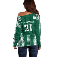 Polynesian Hawaii Volleyball Custom Off Shoulder Sweater Green Kakau with Map Motif LT9 - Polynesian Pride