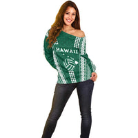 Polynesian Hawaii Volleyball Custom Off Shoulder Sweater Green Kakau with Map Motif LT9 - Polynesian Pride