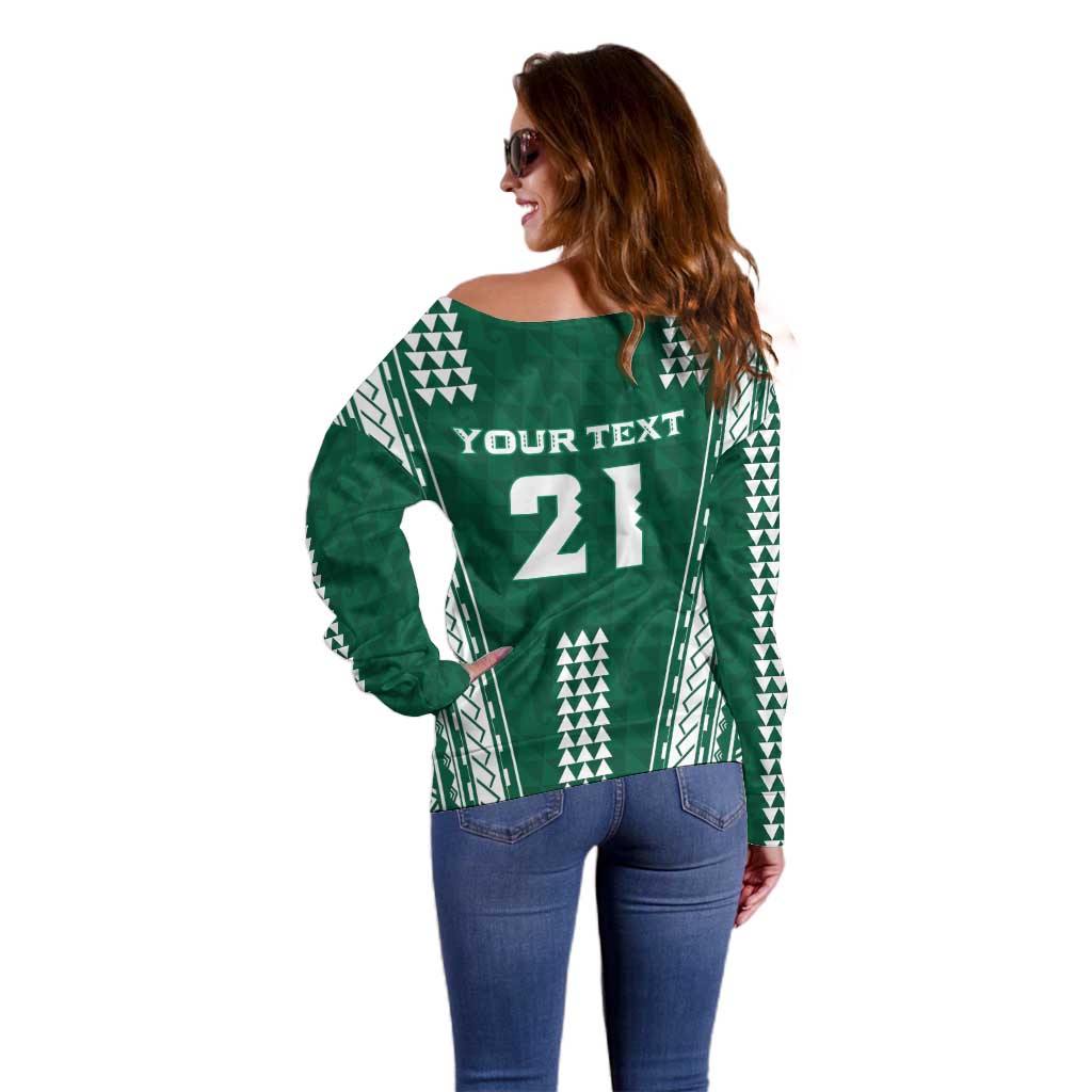 Polynesian Hawaii Volleyball Custom Off Shoulder Sweater Green Kakau with Map Motif LT9 - Polynesian Pride