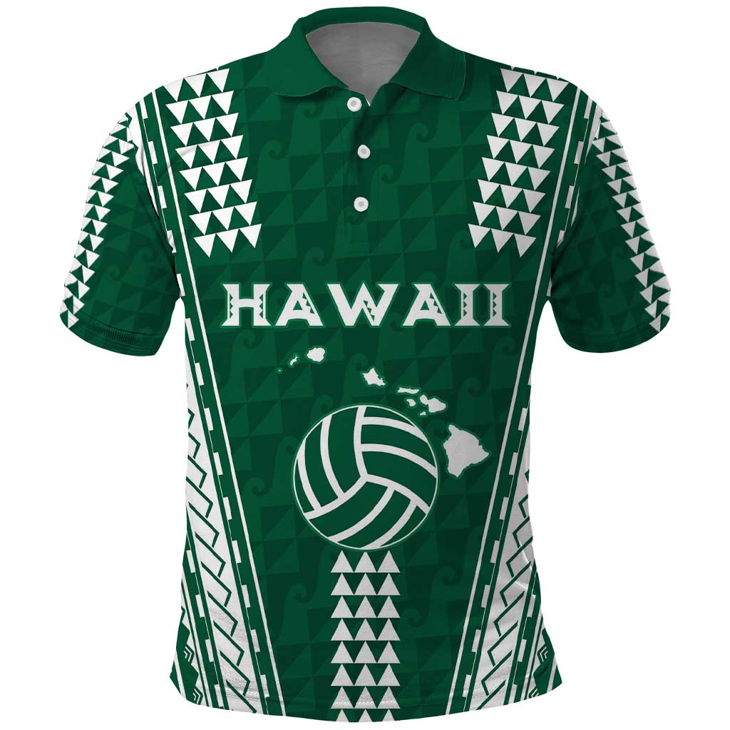 Polynesian Hawaii Volleyball Custom Polo Shirt Green Kakau with Map Motif LT9 Green - Polynesian Pride