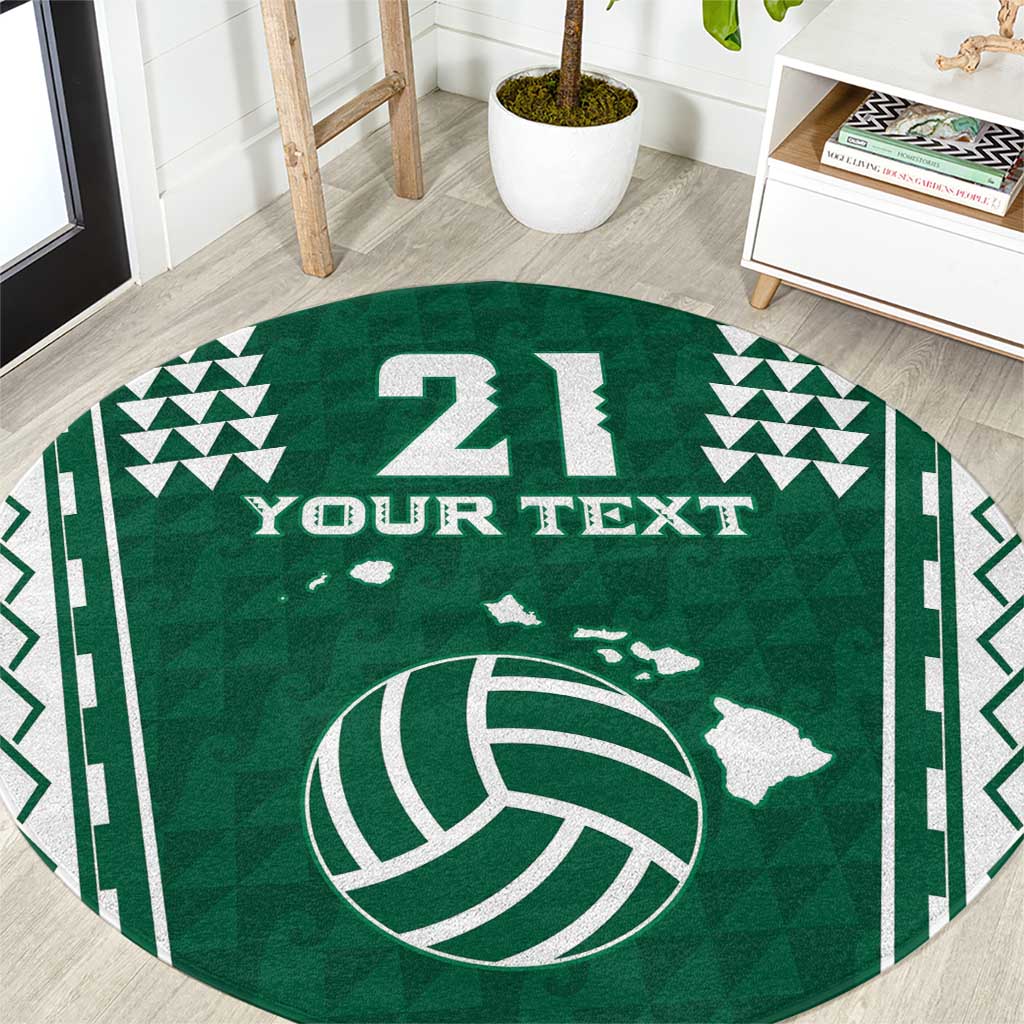 Polynesian Hawaii Volleyball Custom Round Carpet Green Kakau with Map Motif LT9 Green - Polynesian Pride