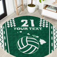 Polynesian Hawaii Volleyball Custom Round Carpet Green Kakau with Map Motif LT9 Green - Polynesian Pride