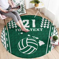 Polynesian Hawaii Volleyball Custom Round Carpet Green Kakau with Map Motif LT9 - Polynesian Pride