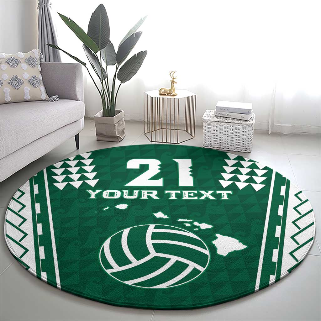 Polynesian Hawaii Volleyball Custom Round Carpet Green Kakau with Map Motif LT9 - Polynesian Pride