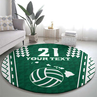 Polynesian Hawaii Volleyball Custom Round Carpet Green Kakau with Map Motif LT9 - Polynesian Pride