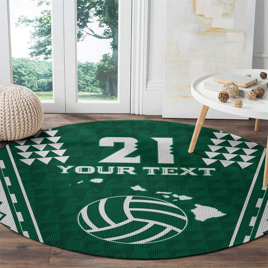 Polynesian Hawaii Volleyball Custom Round Carpet Green Kakau with Map Motif LT9 - Polynesian Pride