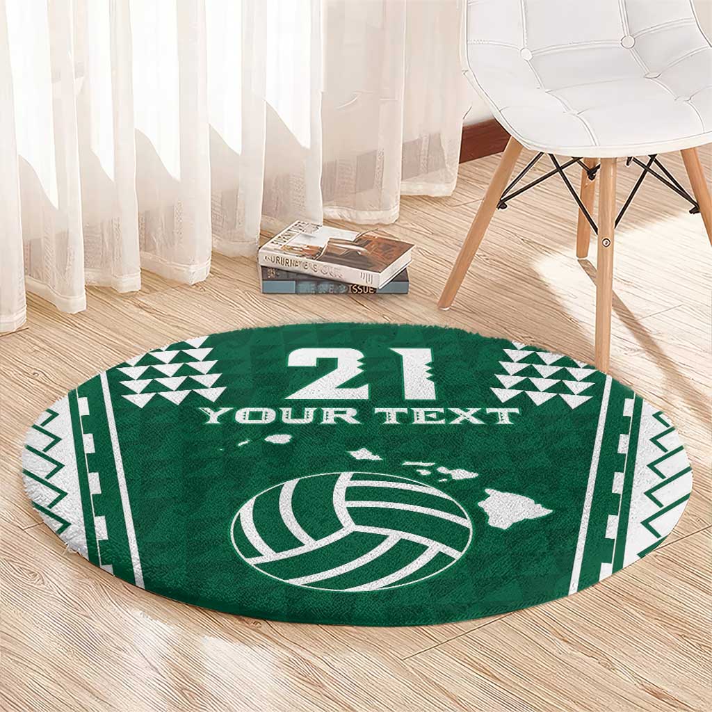 Polynesian Hawaii Volleyball Custom Round Carpet Green Kakau with Map Motif LT9 - Polynesian Pride