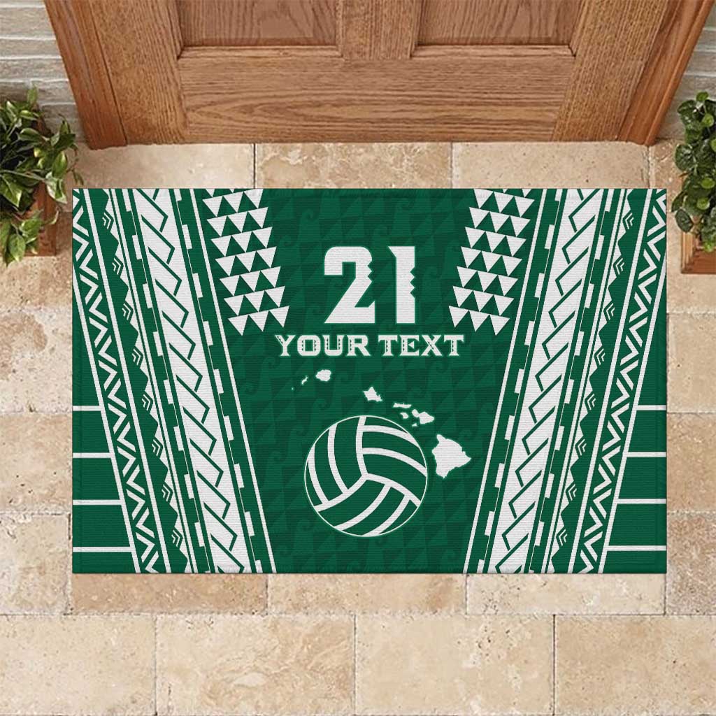 Polynesian Hawaii Volleyball Custom Rubber Doormat Green Kakau with Map Motif LT9 Green - Polynesian Pride