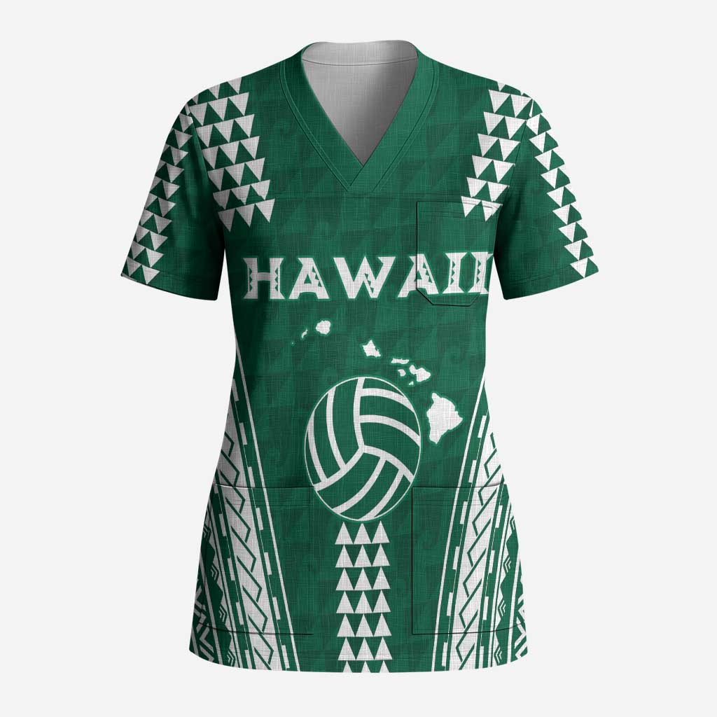 Polynesian Hawaii Volleyball Custom Scrub Top Green Kakau with Map Motif LT9 Adult Green - Polynesian Pride