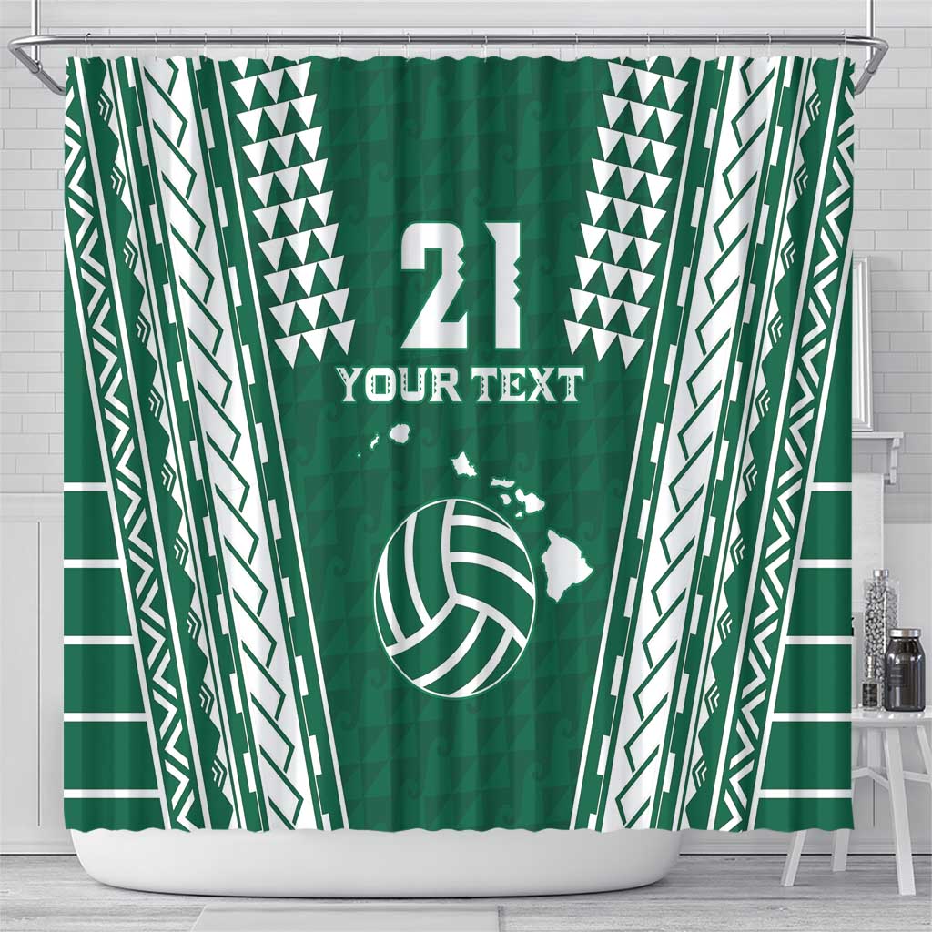 Polynesian Hawaii Volleyball Custom Shower Curtain Green Kakau with Map Motif LT9 - Polynesian Pride