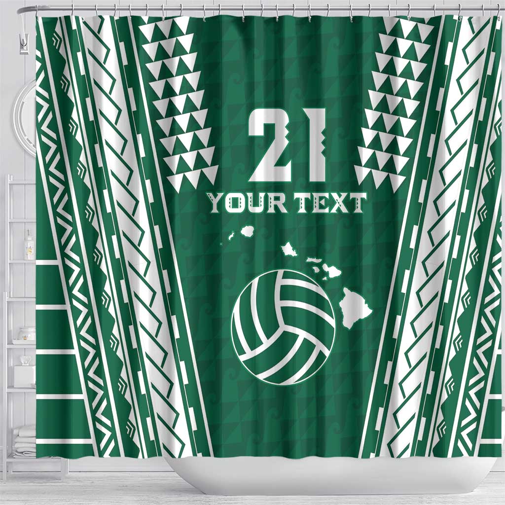 Polynesian Hawaii Volleyball Custom Shower Curtain Green Kakau with Map Motif LT9 - Polynesian Pride