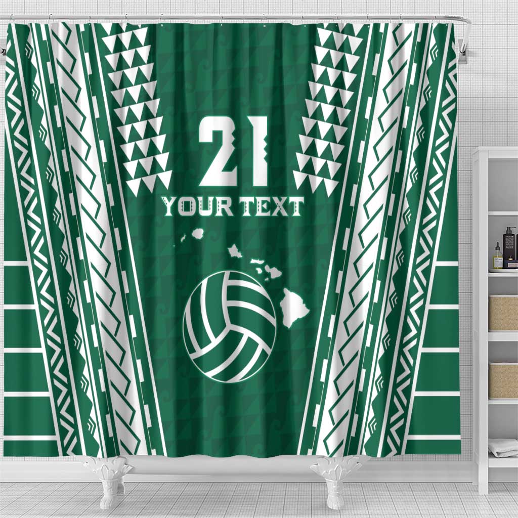 Polynesian Hawaii Volleyball Custom Shower Curtain Green Kakau with Map Motif LT9 - Polynesian Pride