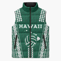 Polynesian Hawaii Volleyball Custom Sleeveless Puffer Jacket Green Kakau with Map Motif LT9 Unisex Green - Polynesian Pride