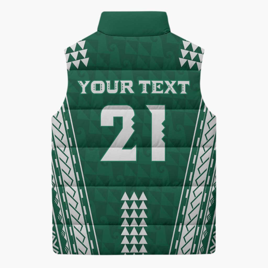 Polynesian Hawaii Volleyball Custom Sleeveless Puffer Jacket Green Kakau with Map Motif LT9 - Polynesian Pride
