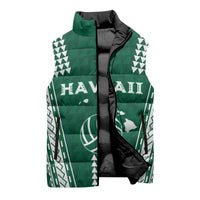 Polynesian Hawaii Volleyball Custom Sleeveless Puffer Jacket Green Kakau with Map Motif LT9 - Polynesian Pride