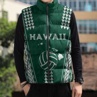 Polynesian Hawaii Volleyball Custom Sleeveless Puffer Jacket Green Kakau with Map Motif LT9 - Polynesian Pride
