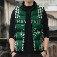 Polynesian Hawaii Volleyball Custom Sleeveless Puffer Jacket Green Kakau with Map Motif LT9 - Polynesian Pride