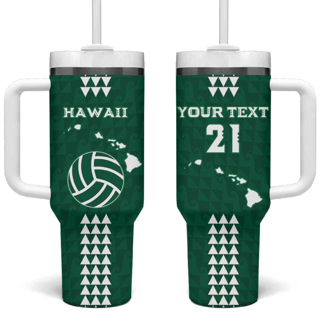 Polynesian Hawaii Volleyball Custom Tumbler With Handle Green Kakau with Map Motif LT9 One Size: 40 oz Green - Polynesian Pride