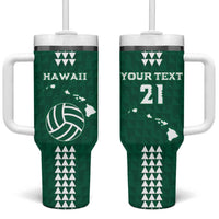 Polynesian Hawaii Volleyball Custom Tumbler With Handle Green Kakau with Map Motif LT9 One Size: 40 oz Green - Polynesian Pride