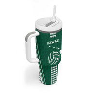 Polynesian Hawaii Volleyball Custom Tumbler With Handle Green Kakau with Map Motif LT9 - Polynesian Pride