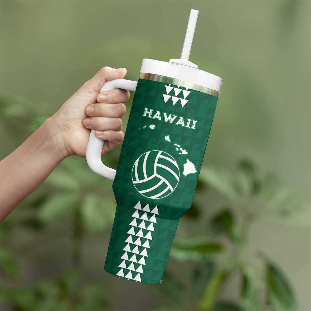 Polynesian Hawaii Volleyball Custom Tumbler With Handle Green Kakau with Map Motif LT9 - Polynesian Pride