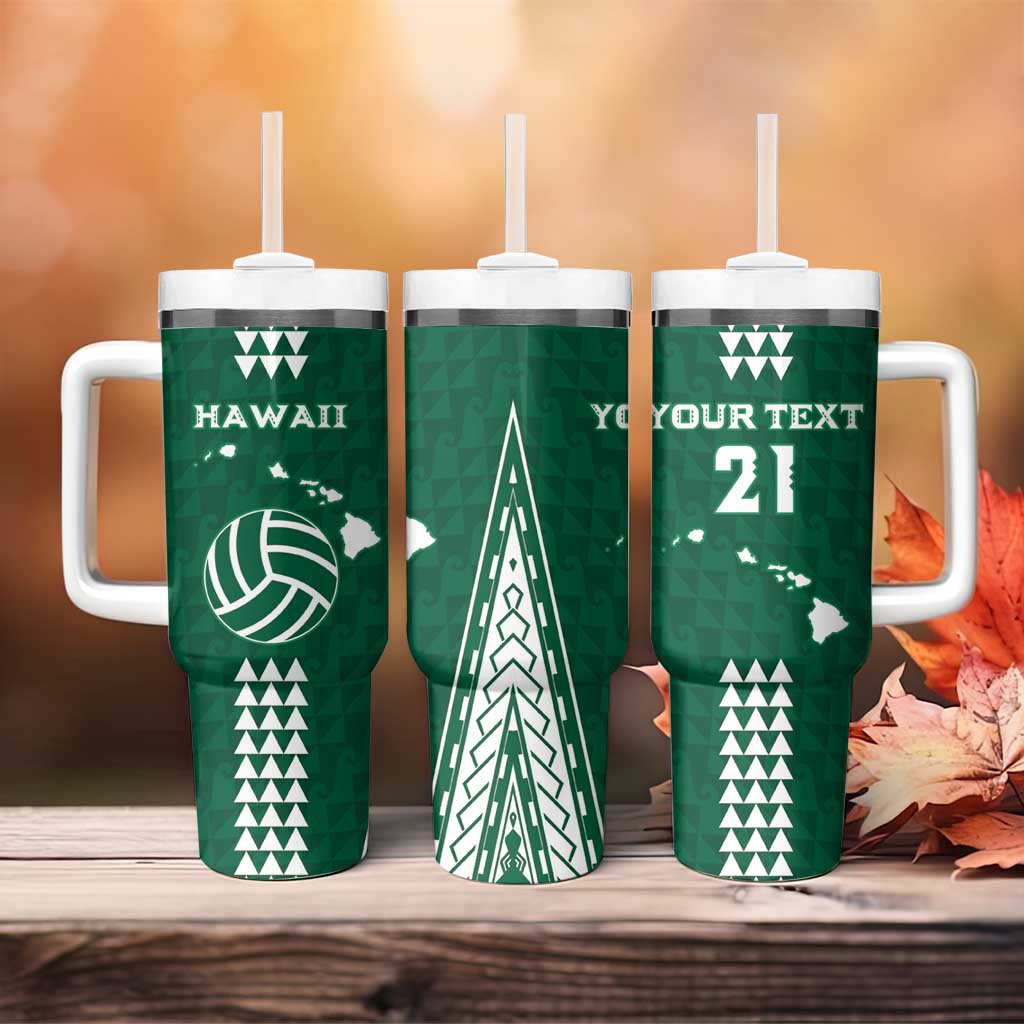Polynesian Hawaii Volleyball Custom Tumbler With Handle Green Kakau with Map Motif LT9 - Polynesian Pride