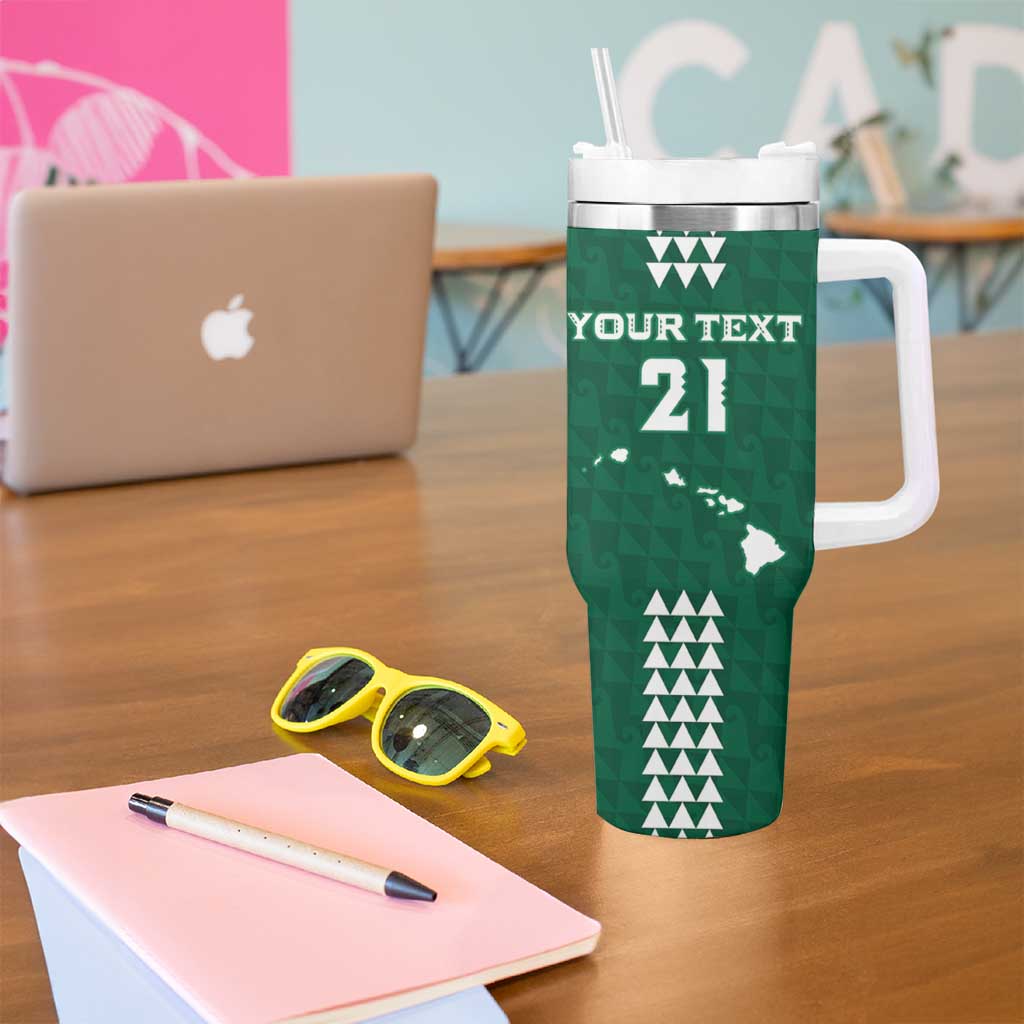 Polynesian Hawaii Volleyball Custom Tumbler With Handle Green Kakau with Map Motif LT9 - Polynesian Pride