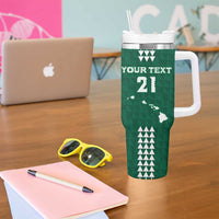 Polynesian Hawaii Volleyball Custom Tumbler With Handle Green Kakau with Map Motif LT9 - Polynesian Pride