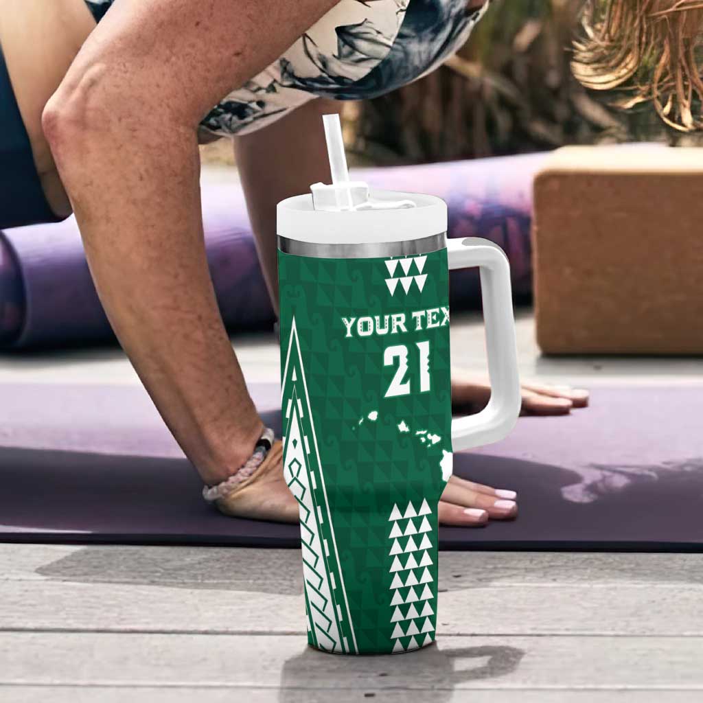 Polynesian Hawaii Volleyball Custom Tumbler With Handle Green Kakau with Map Motif LT9 - Polynesian Pride