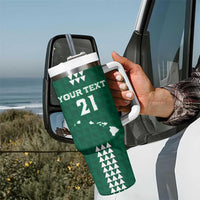 Polynesian Hawaii Volleyball Custom Tumbler With Handle Green Kakau with Map Motif LT9 - Polynesian Pride