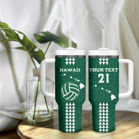 Polynesian Hawaii Volleyball Custom Tumbler With Handle Green Kakau with Map Motif LT9 - Polynesian Pride