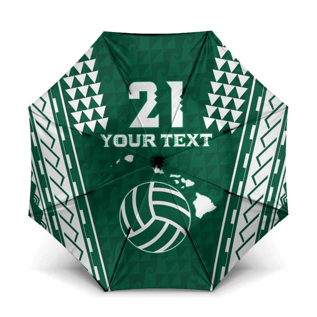 Polynesian Hawaii Volleyball Custom Umbrella Green Kakau with Map Motif LT9 One Size Folded 11.42 inch Opened Diameter 37.4 inch Green - Polynesian Pride