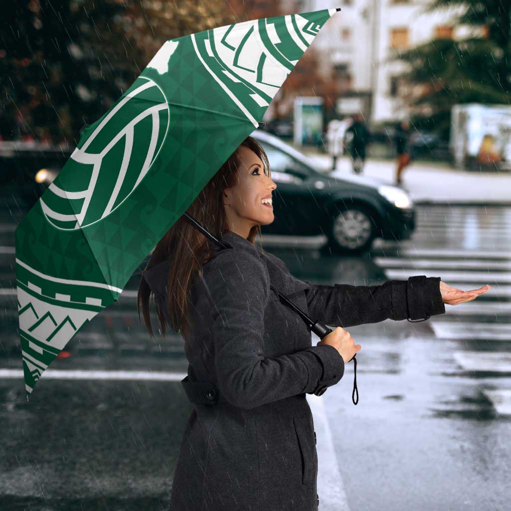 Polynesian Hawaii Volleyball Custom Umbrella Green Kakau with Map Motif LT9 - Polynesian Pride