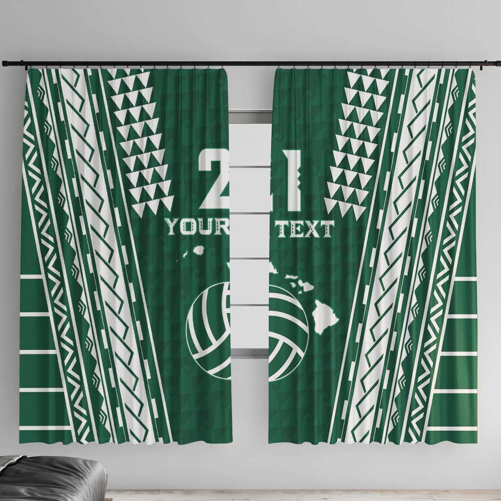 Polynesian Hawaii Volleyball Custom Window Curtain Green Kakau with Map Motif LT9 With Hooks Green - Polynesian Pride