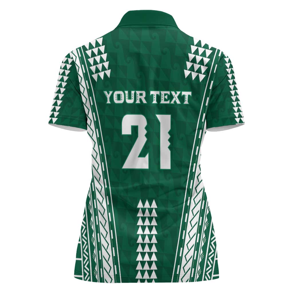 Polynesian Hawaii Volleyball Custom Women Polo Shirt Green Kakau with Map Motif LT9 - Polynesian Pride