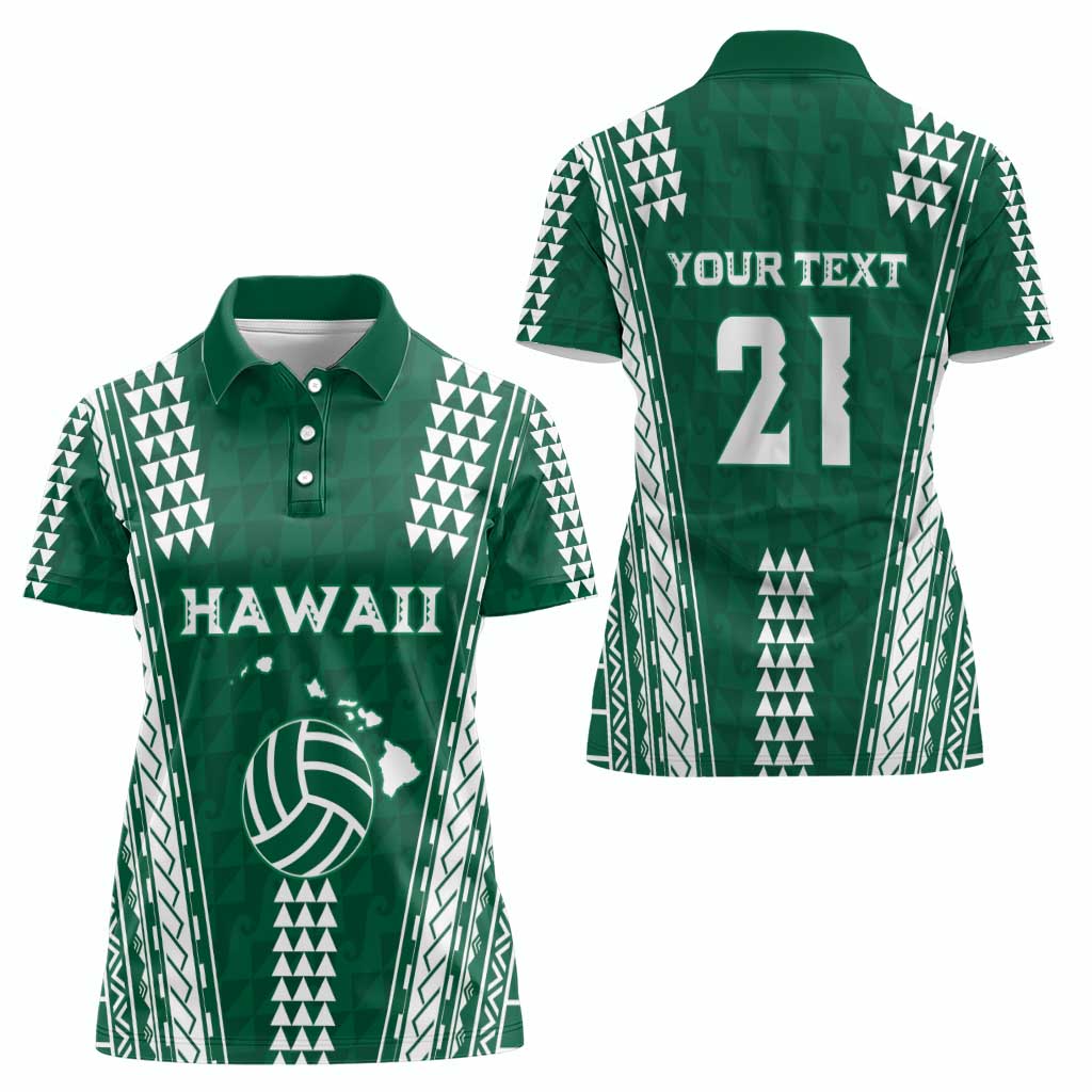 Polynesian Hawaii Volleyball Custom Women Polo Shirt Green Kakau with Map Motif LT9 - Polynesian Pride