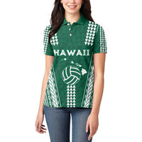 Polynesian Hawaii Volleyball Custom Women Polo Shirt Green Kakau with Map Motif LT9 - Polynesian Pride