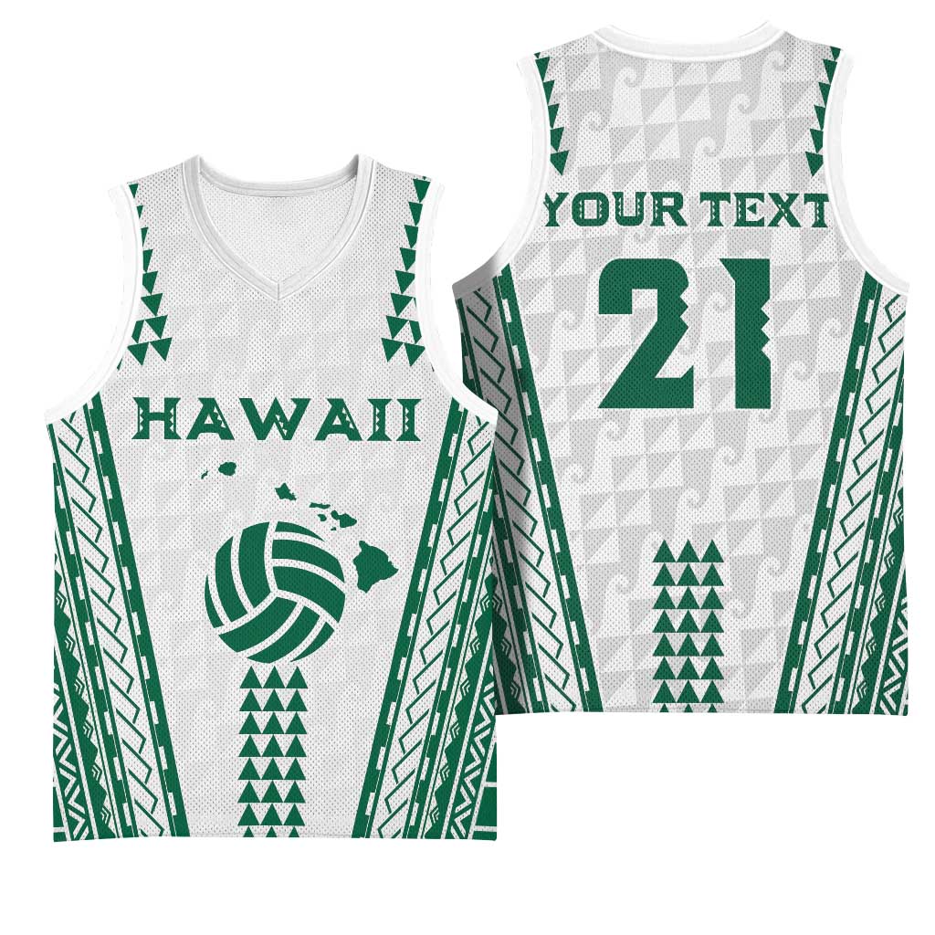Polynesian Hawaii Volleyball Custom Basketball Jersey White Kakau with Map Motif LT9 - Polynesian Pride